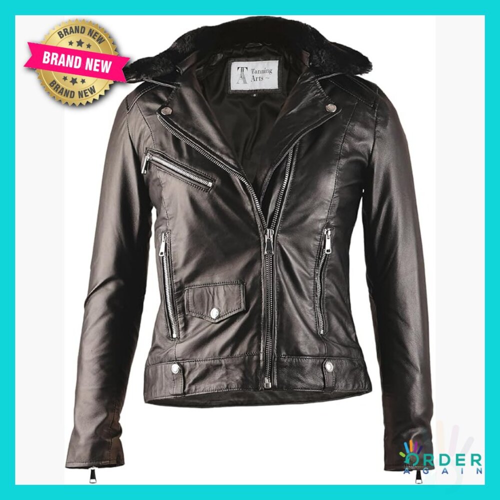 Slim Fit Leather Biker Jacket Classic Moto Style Feminine Faux Fur Collar